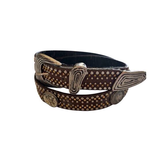 Lily Farouche Munich Studded Coin Black Leather Belt Silver Buckle sz M 31” Mod main image 5